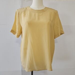 Anna and Frank Size S Silk Gold Short-sleeved Round Neck Women's Blouse Shirt To